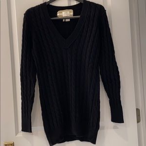 100% Cashmere Black V-neck Cable-knit Sweater
